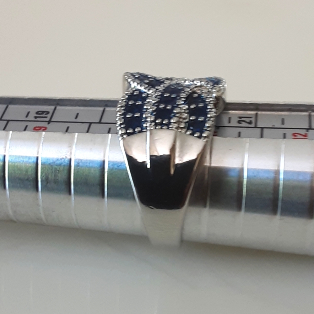 STERLING SILVER 925 Simulated Sapphire Wide Cigar Band Ring Sz 10 - NWOT - Picture 4 of 6